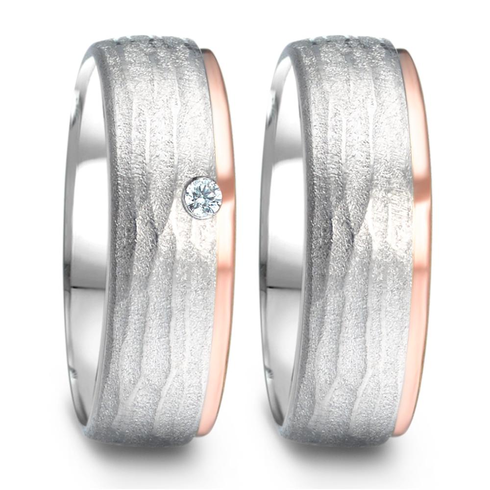 Partnerring Silber, 585/14 K Rosegold Diamant 0.025 ct, w-si rhodiniert