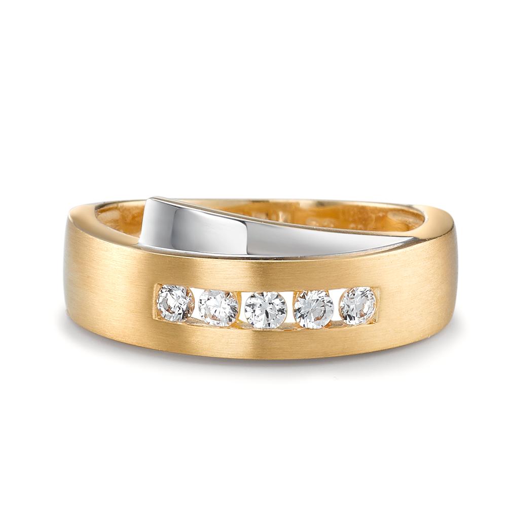 Fingerring 750/18 K Gelbgold Zirkonia weiss, 5 Steine bicolor