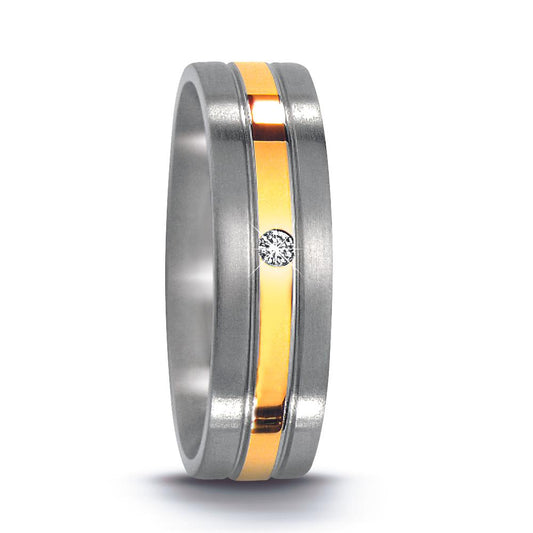 Partnerring Edelstahl, 750/18 K Gelbgold Diamant 0.02 ct, w-si