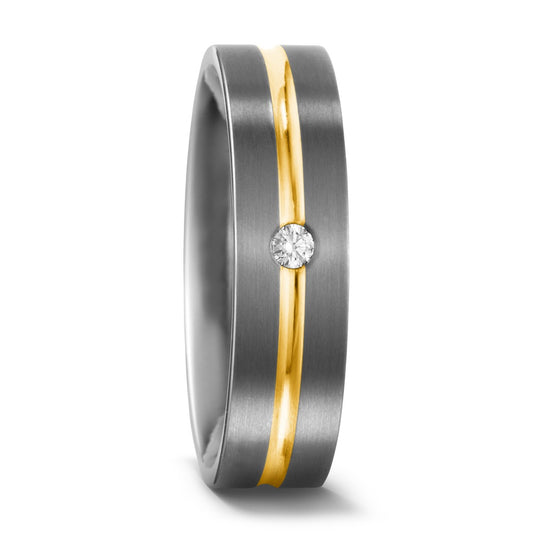 Partnerring Titan, 750/18 K Gelbgold Diamant 0.03 ct, w-si