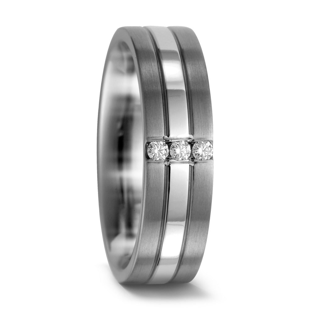 Fingerring Titan, 950 Palladium Diamant 0.06 ct, 3 Steine, w-si