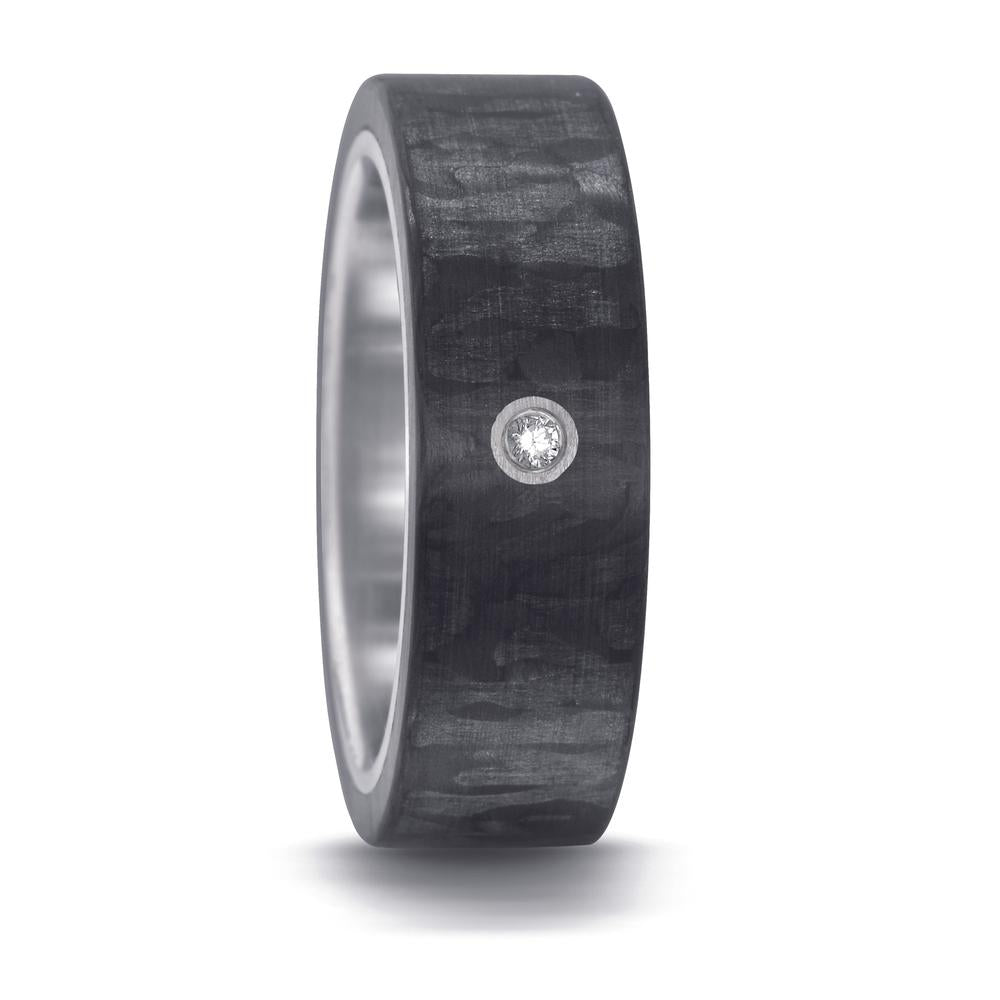 Fingerring Edelstahl, Carbon, Silber Diamant 0.03 ct, w-si