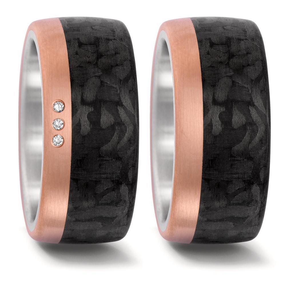 Partnerring Edelstahl, 750/18 K Rosegold, Carbon