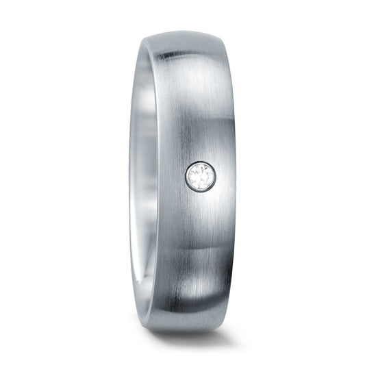 Partnerring Edelstahl Zirkonia weiss, rund