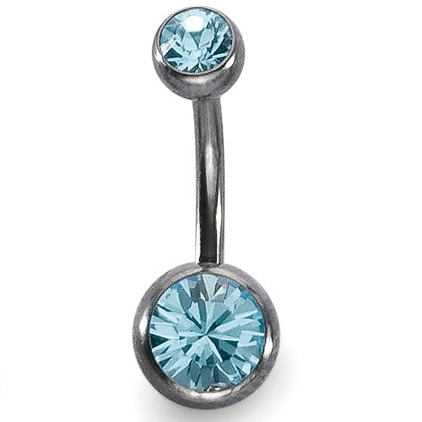 Bauchpiercing Titan Kristall aqua, 2 Steine