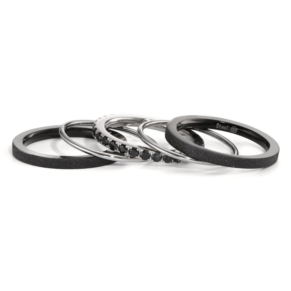 Memory Ring Edelstahl Zirkonia schwarz