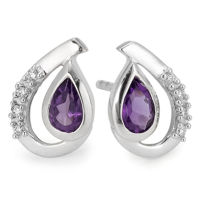 Ohrstecker 750/18 K Weissgold Amethyst violett, 0.04 ct, 10 Steine, w-si