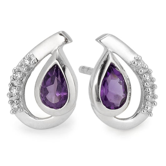 Ohrstecker 750/18 K Weissgold Amethyst violett, 0.04 ct, 10 Steine, w-si