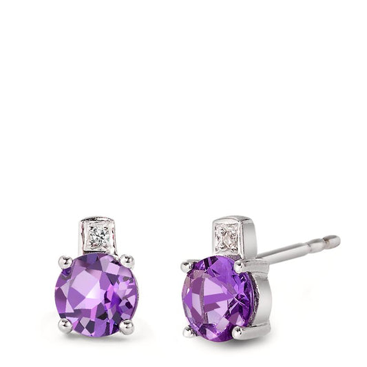 Ohrstecker 750/18 K Weissgold Amethyst violett, 0.01 ct, 2 Steine, facettiert, p1