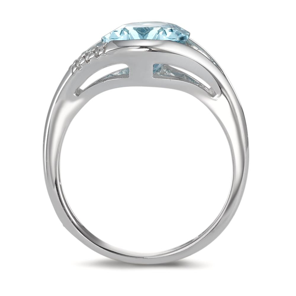 Fingerring 750/18 K Weissgold Topas blau, 2.85 ct, Diamant 0.015 ct, 3 Steine, Brillantschliff, w-si