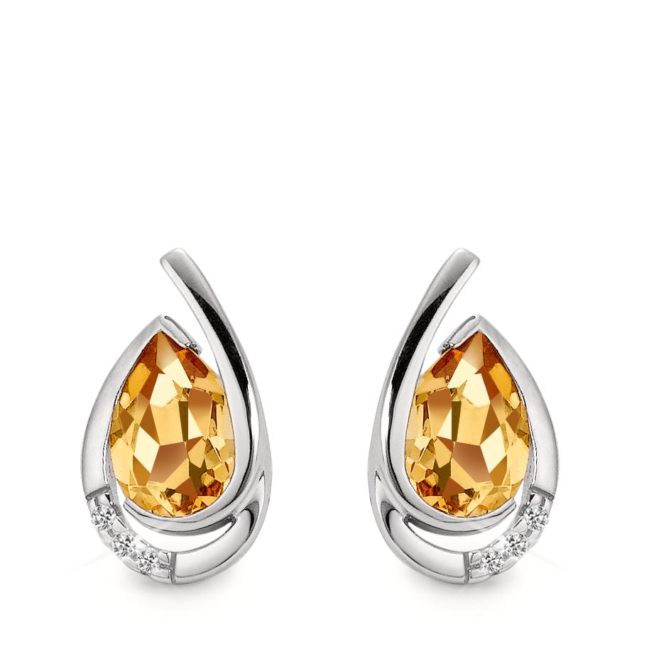 Ohrstecker 750/18 K Weissgold Citrin cognac, 0.02 ct, 6 Steine, Brillantschliff, w-si