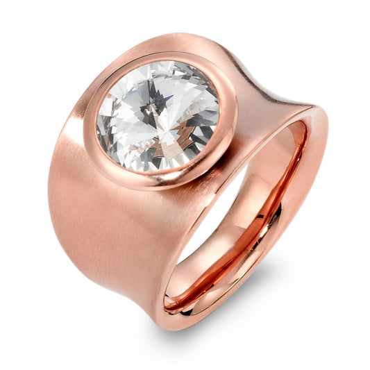 Fingerring Edelstahl Zirkonia weiss rosé PVD beschichtet Ø10 mm