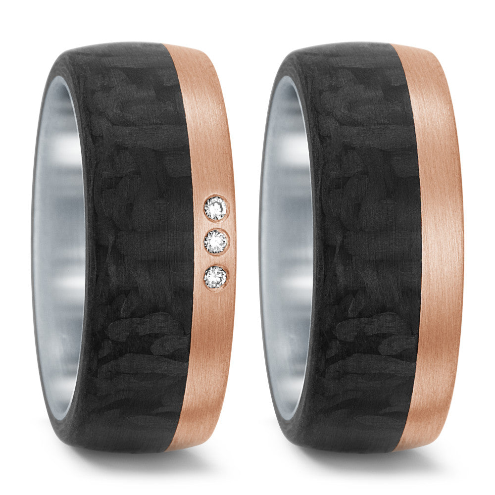 Partnerring Edelstahl, 750/18 K Rosegold, Carbon