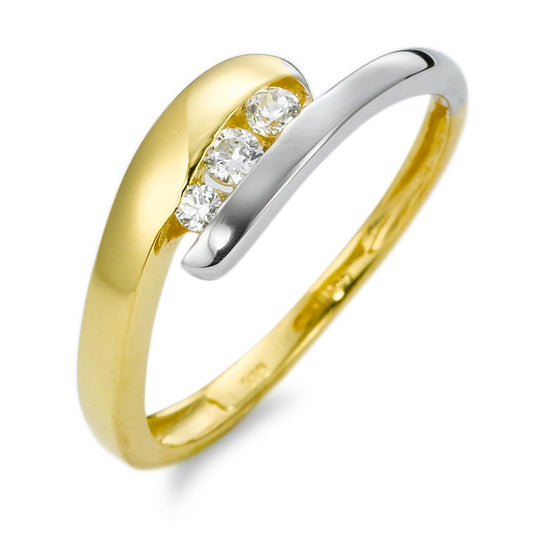 Fingerring 375/9 K Gelbgold, 375/9 K Weissgold Zirkonia 3 Steine