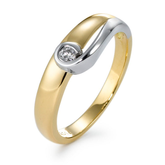 Fingerring 750/18 K Gelbgold, 750/18 K Weissgold Diamant 0.05 ct, w-si