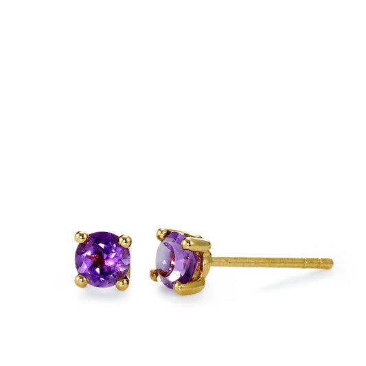 Ohrstecker 750/18 K Gelbgold Amethyst violett, 0.86 ct, 2 Steine Ø4 mm