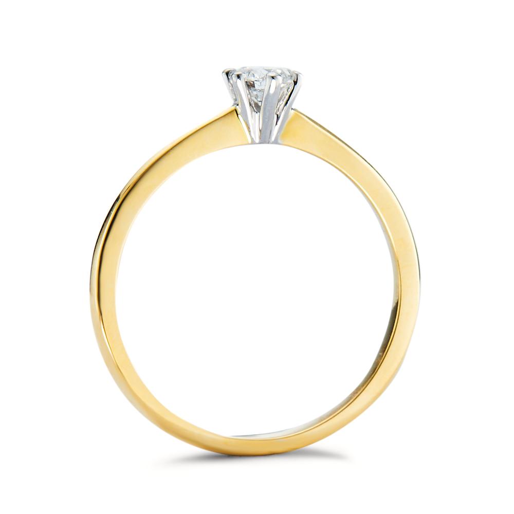 Solitär Ring 750/18 K Gelbgold, 750/18 K Weissgold Diamant 0.15 ct, w-si