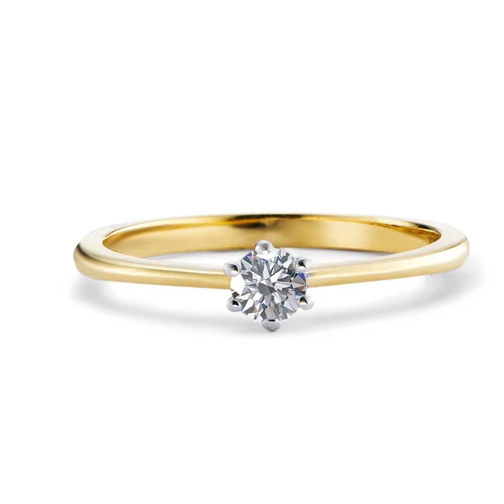 Solitär Ring 750/18 K Gelbgold, 750/18 K Weissgold Diamant 0.15 ct, w-si