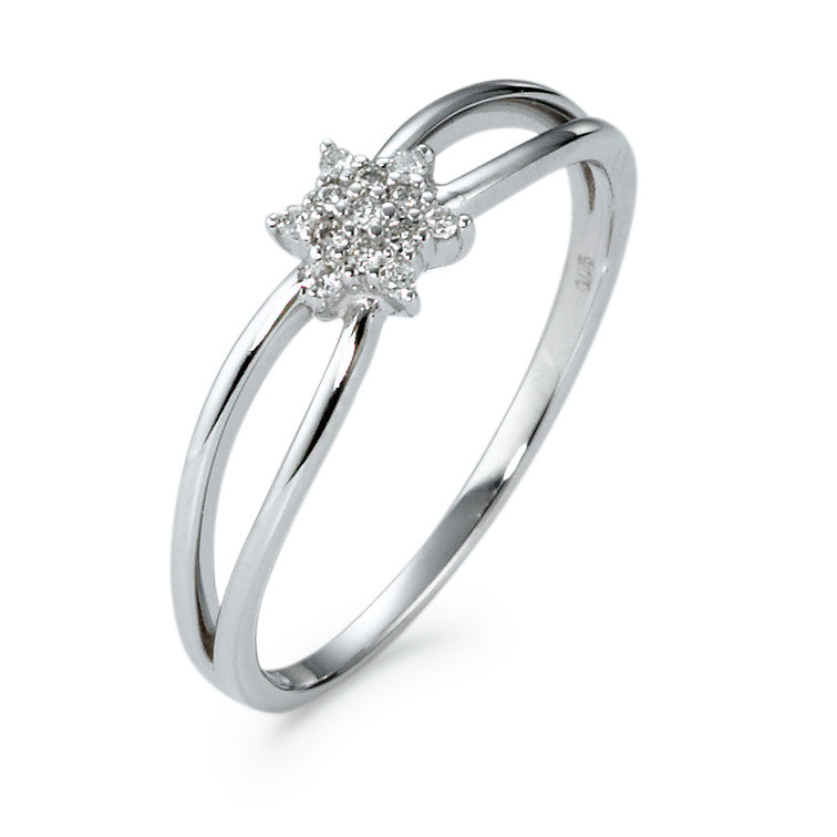 Fingerring 750/18 K Weissgold Diamant weiss, 0.05 ct, 13 Steine, Brillantschliff, w-si Stern Ø5 mm