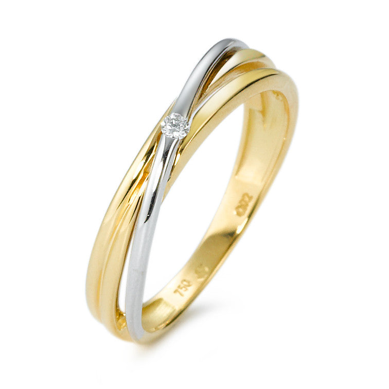 Fingerring 750/18 K Gelbgold, 750/18 K Weissgold Diamant weiss, 0.02 ct, Brillantschliff, w-si