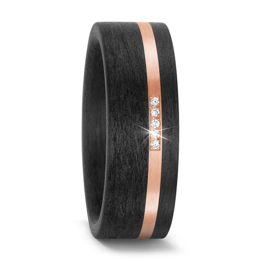 Partnerring 585/14 K Rosegold, Carbon Diamant 0.025 ct, 5 Steine, w-si