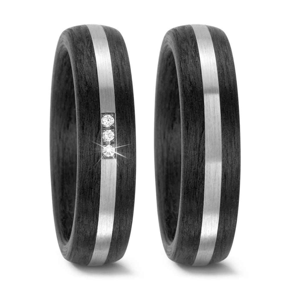 Partnerring 500 Palladium, Carbon Diamant 0.021 ct, 3 Steine, w-si