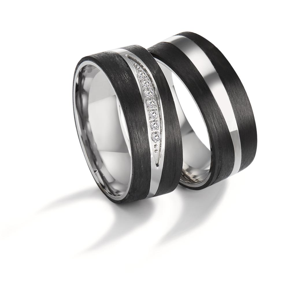 Partnerring Edelstahl, Carbon Zirkonia 7 Steine