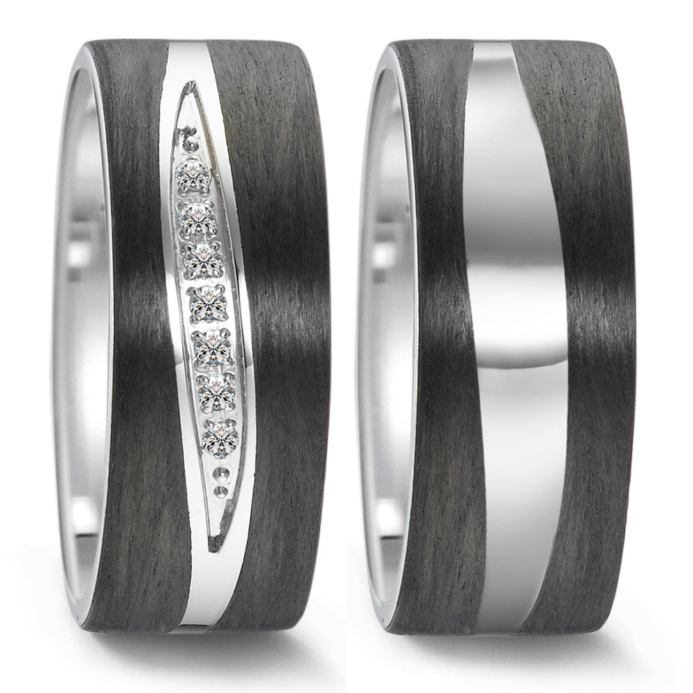 Partnerring Edelstahl, Carbon Zirkonia 7 Steine