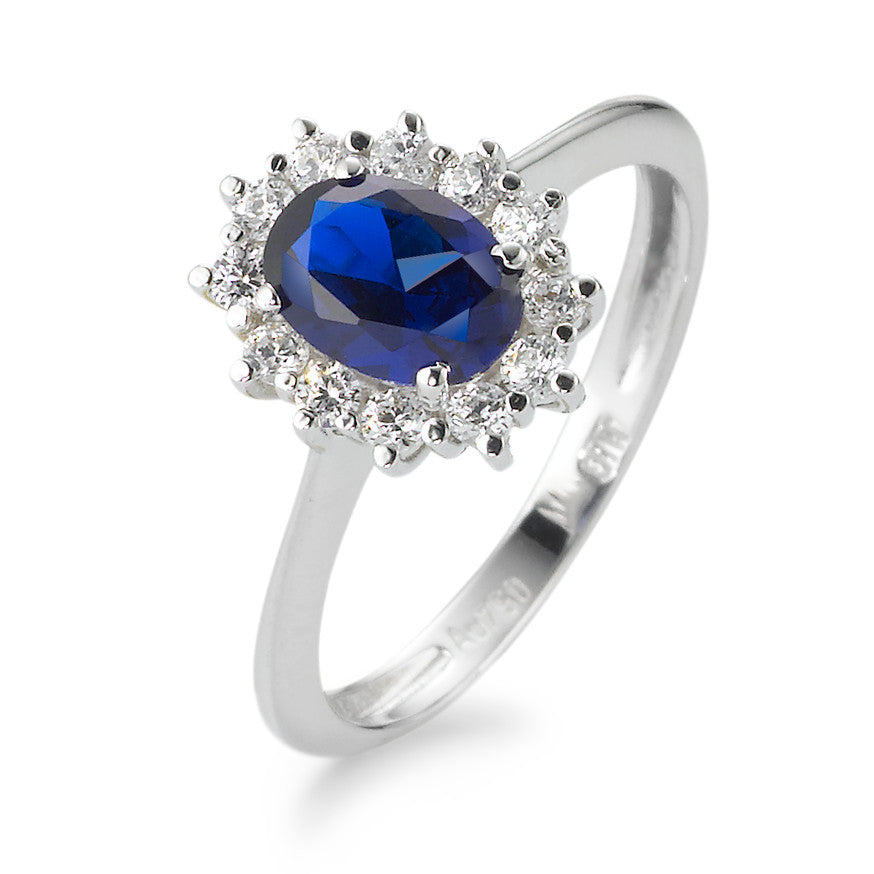 Fingerring 750/18 K Weissgold Zirkonia blau, 13 Steine