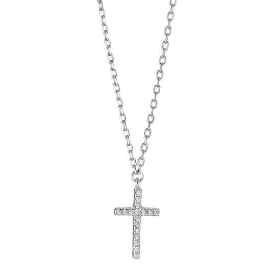 Collier Silber Zirkonia rhodiniert Kreuz verstellbar