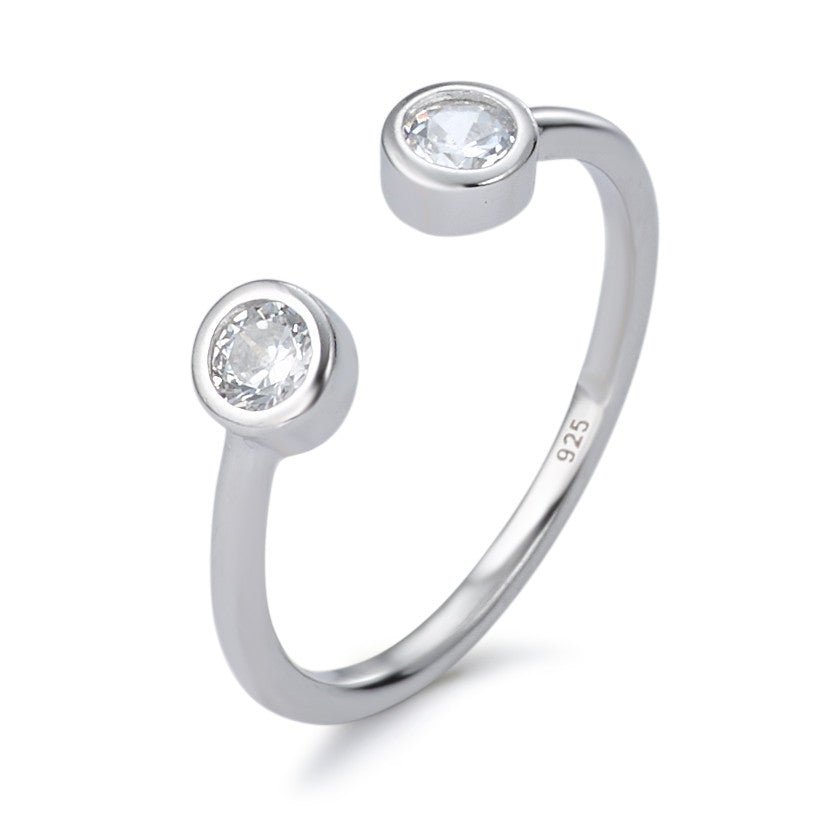 Fingerring Silber Zirkonia 2 Steine rhodiniert