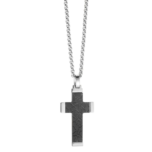 Halskette mit Anhänger Edelstahl, Carbon Kreuz