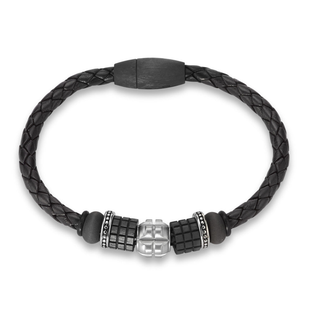 Armband Edelstahl, Carbon, Leder Ø10 mm