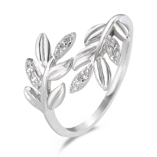 Fingerring Silber Zirkonia 8 Steine rhodiniert Blatt