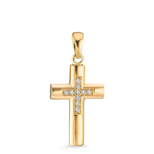 Anhänger 750/18 K Gelbgold Diamant 0.045 ct, 10 Steine, w-si Kreuz