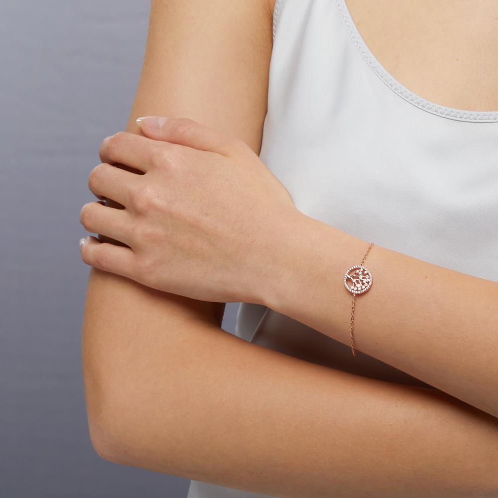 Armband Silber Zirkonia rosé vergoldet Lebensbaum verstellbar Ø14 mm