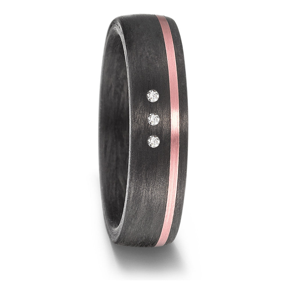 Partnerring 585/14 K Rosegold, Carbon Diamant 0.03 ct, 3 Steine, w-si