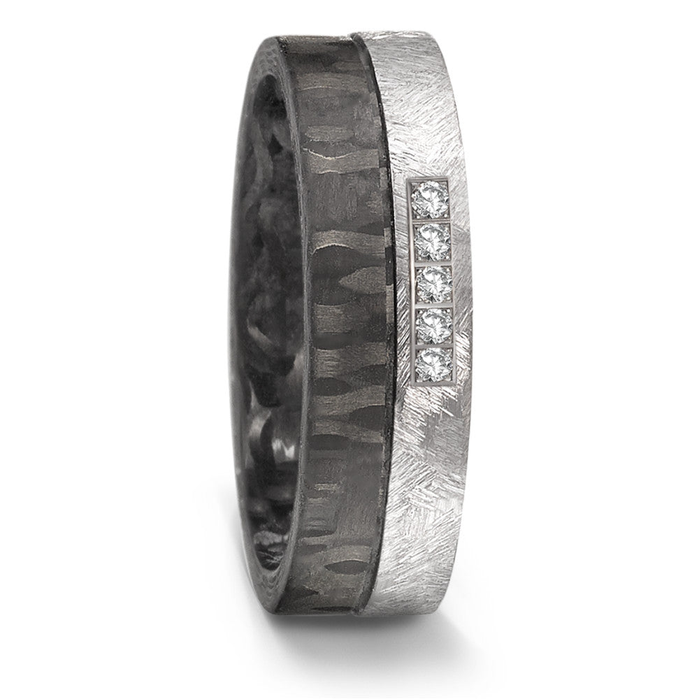 Partnerring 999 Tantal, Carbon Diamant 0.05 ct, 5 Steine, w-si