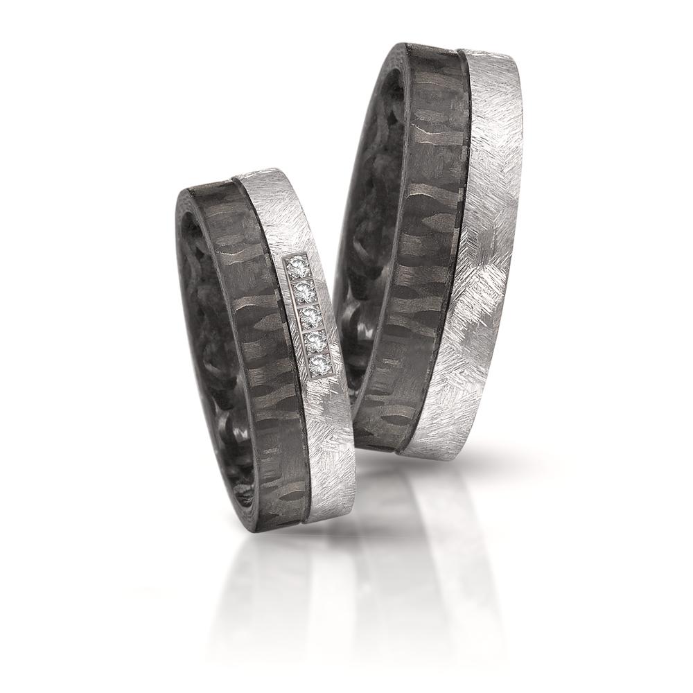 Partnerring 999 Tantal, Carbon Diamant 0.05 ct, 5 Steine, w-si