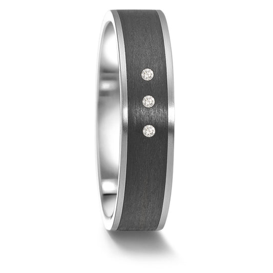 Partnerring Edelstahl, Carbon Diamant 0.024 ct, 3 Steine, tw-si