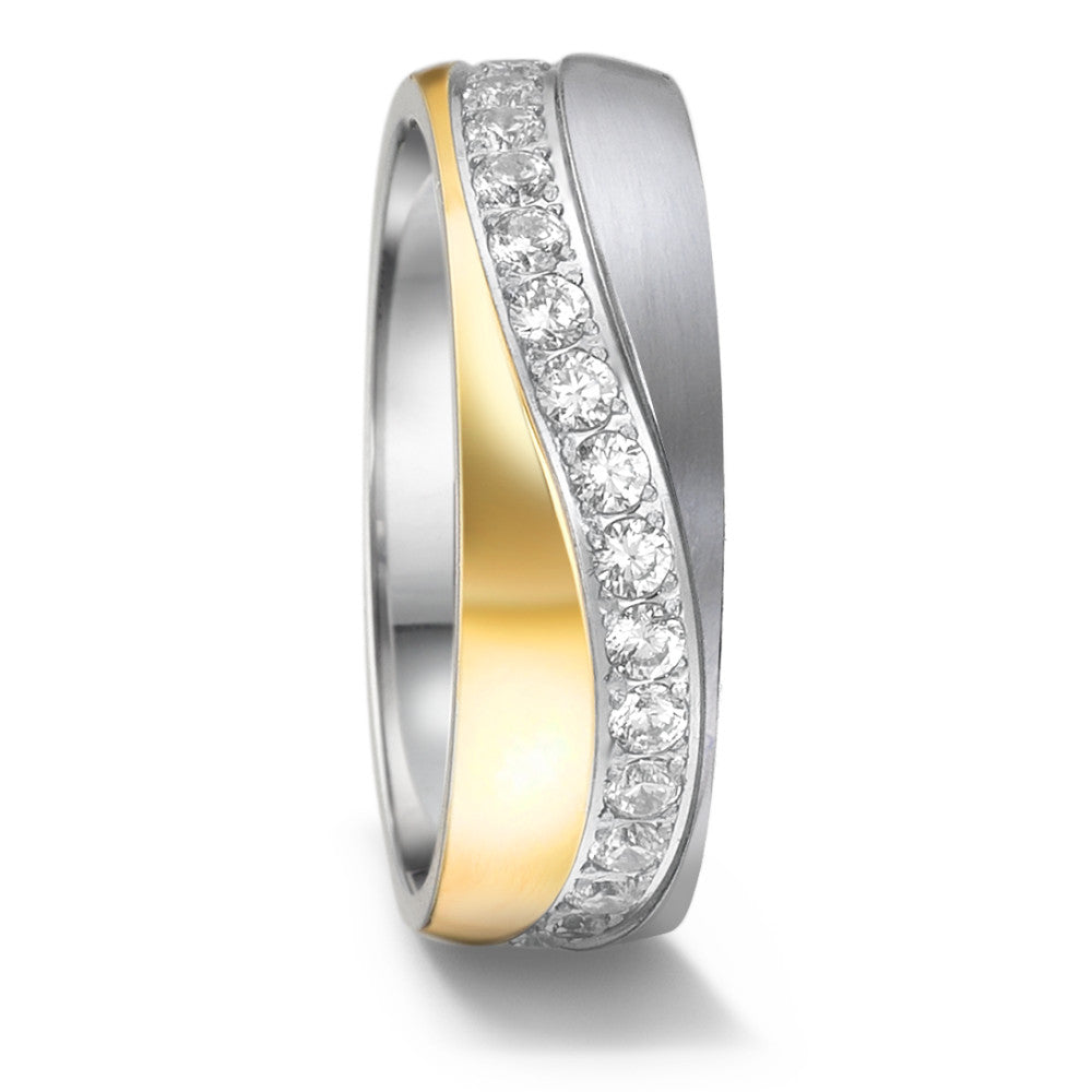 Partnerring Edelstahl Zirkonia bicolor IP beschichtet