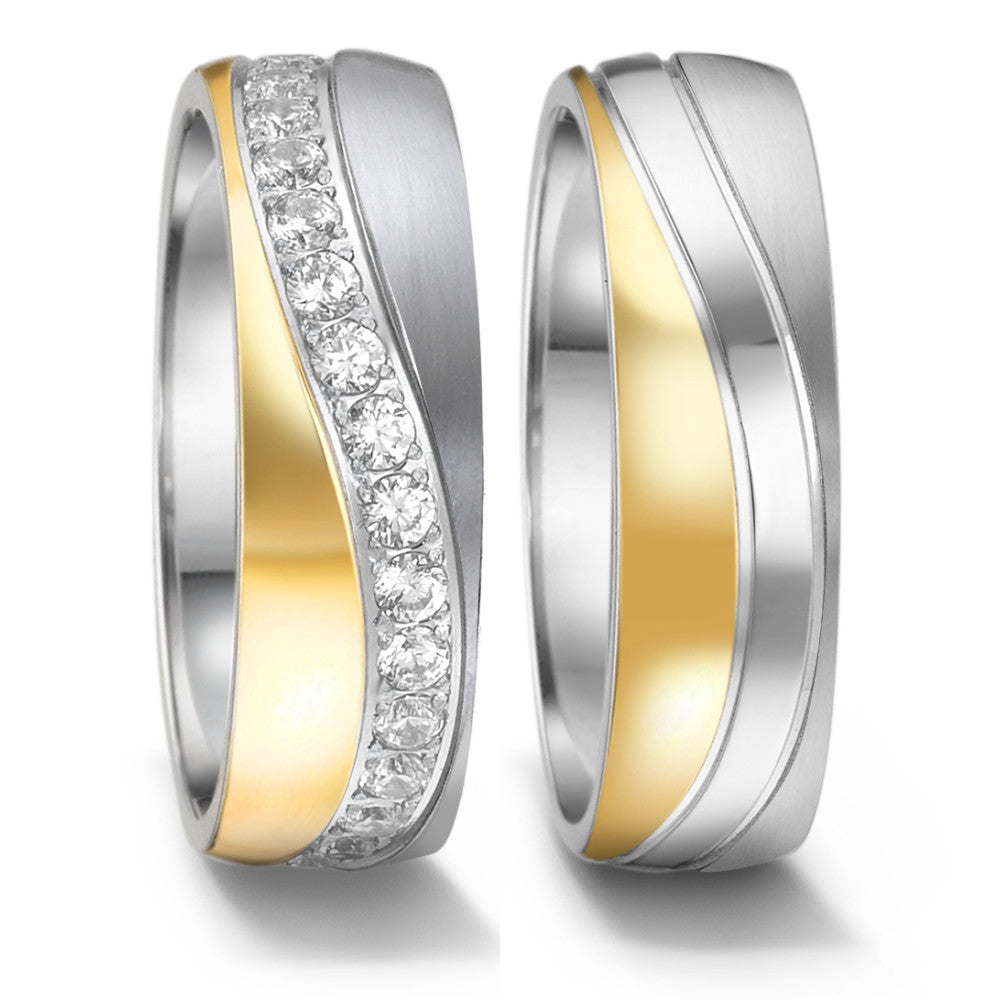 Partnerring Edelstahl Zirkonia bicolor IP beschichtet