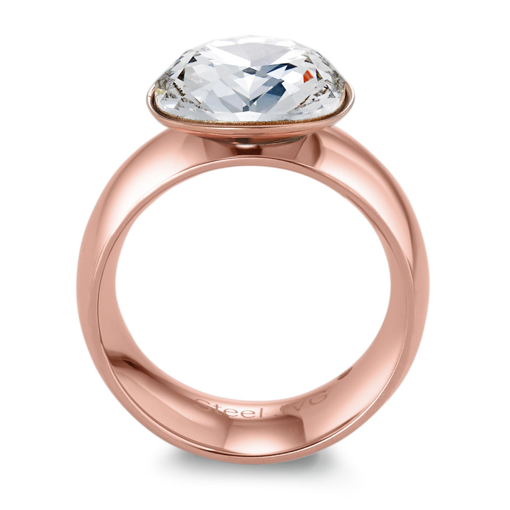 Fingerring Edelstahl Zirkonia weiss rosé IP beschichtet