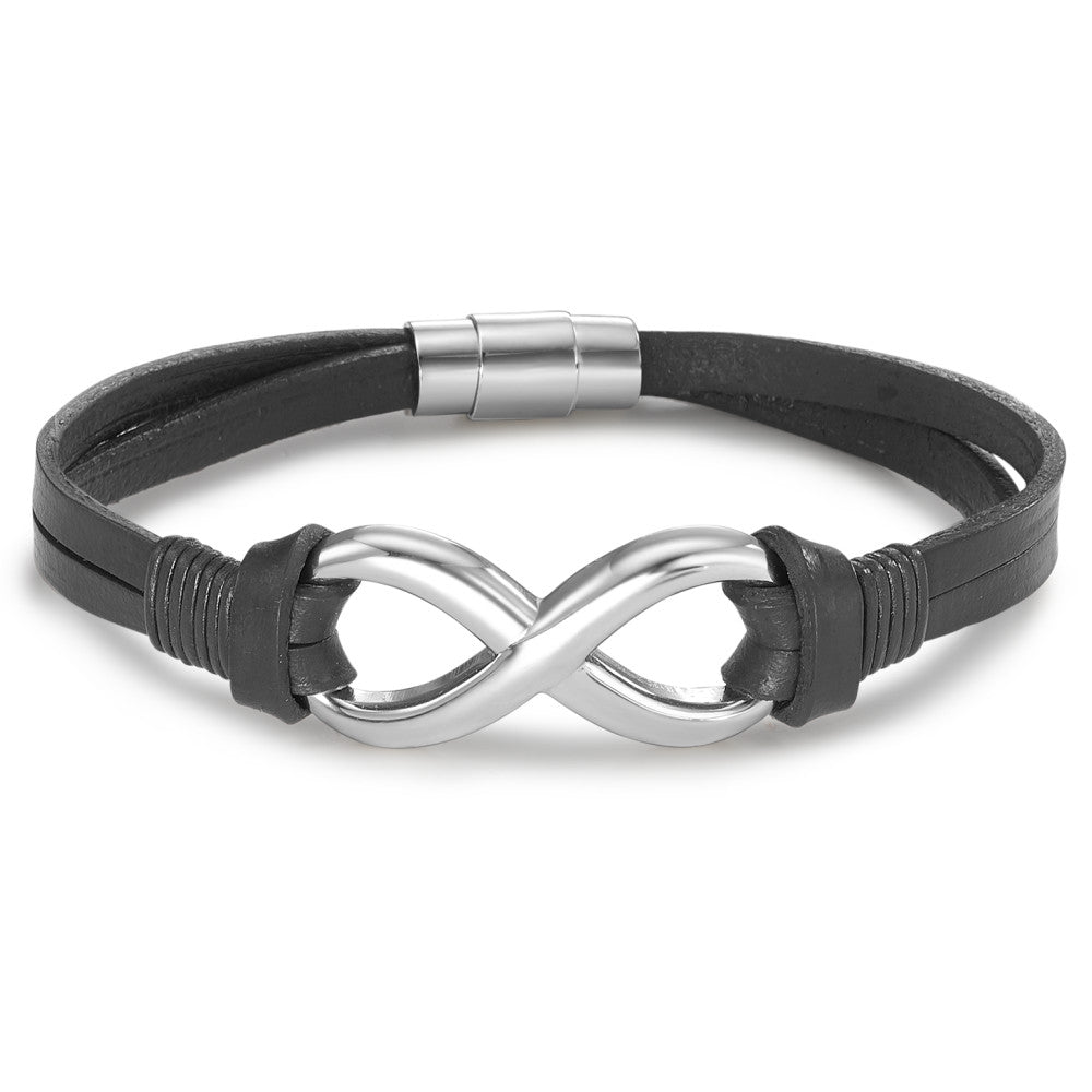 Armband Leder, Edelstahl Infinity 18.5 cm