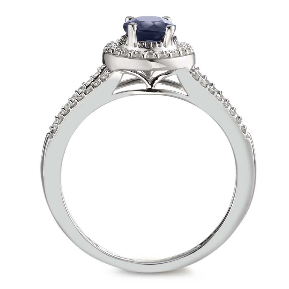 Fingerring 375/9 K Weissgold Saphir blau, 0.95 ct, oval, AAA, Diamant weiss, 0.23 ct, 12 Steine, w-pi1