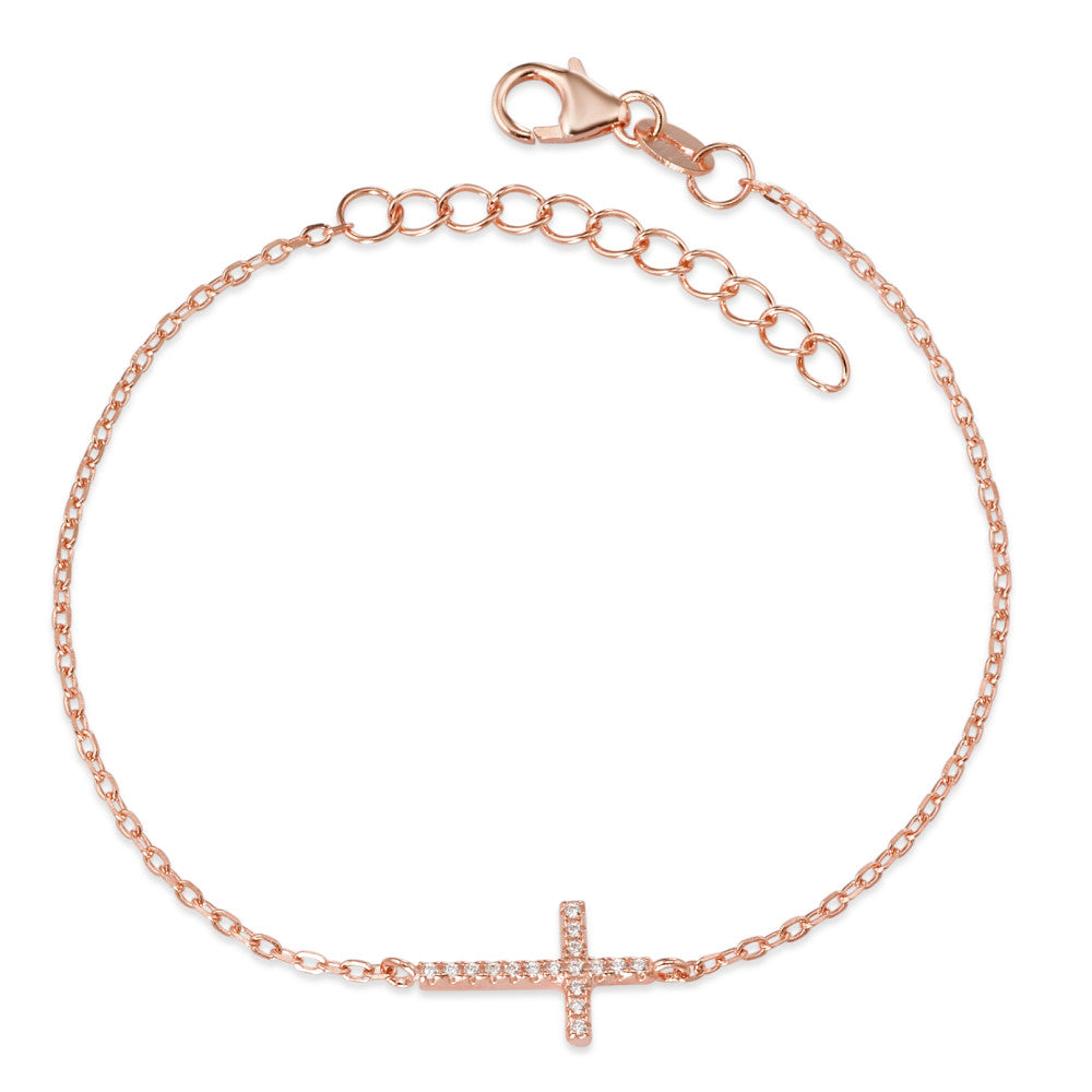 Armband Silber Zirkonia rosé vergoldet Kreuz verstellbar