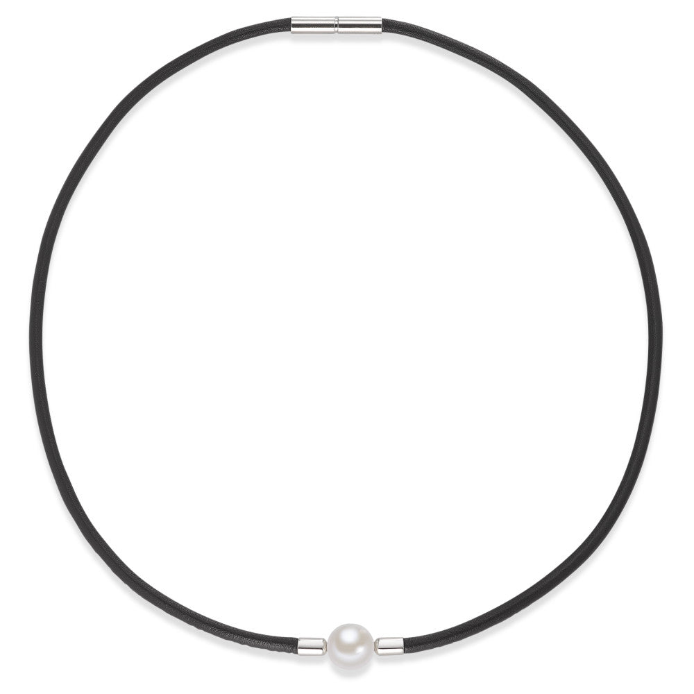 Collier Leder, Edelstahl Süsswasserzuchtperle 45 cm Ø3 mm