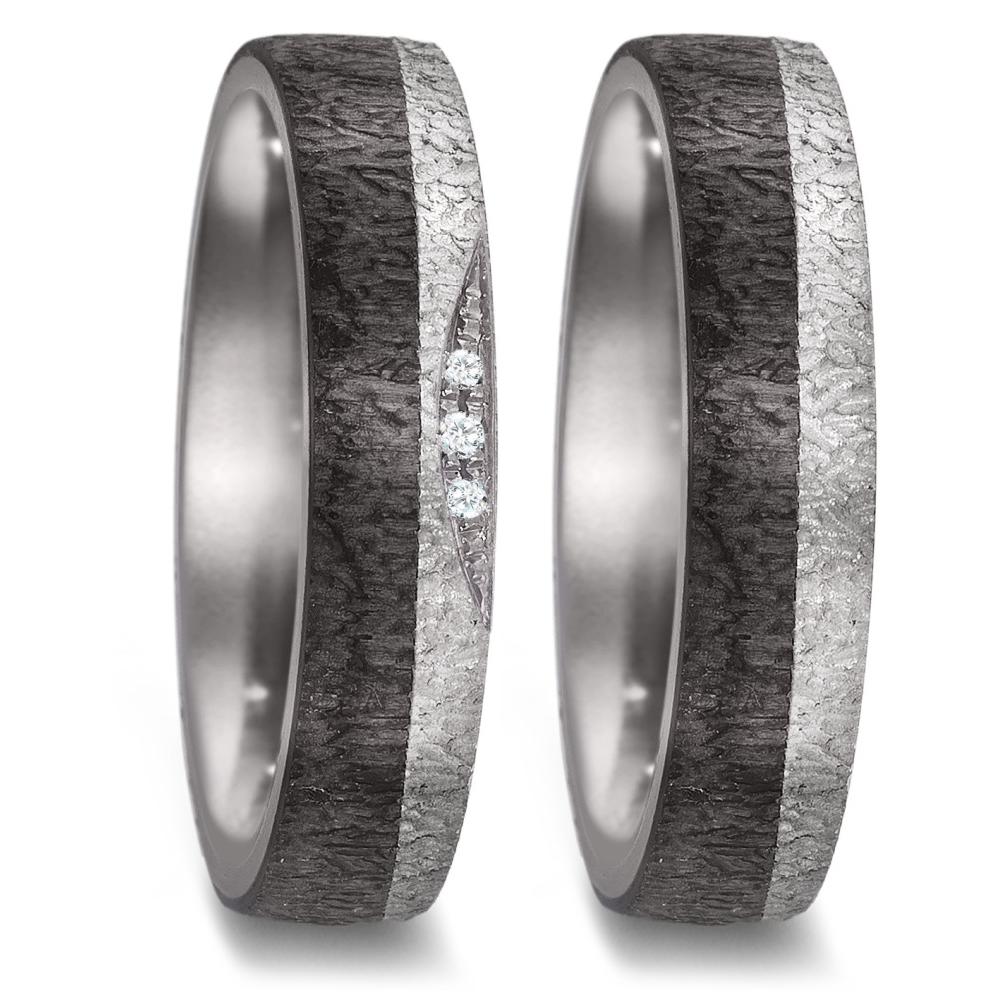 Partnerring 999 Tantal, Carbon Diamant 0.018 ct, 3 Steine, w-si