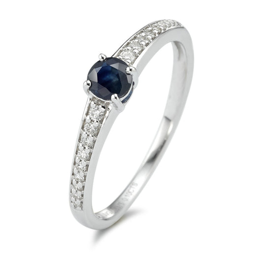 Fingerring 375/9 K Weissgold Saphir blau, Diamant weiss, 0.10 ct, 18 Steine, w-pi1