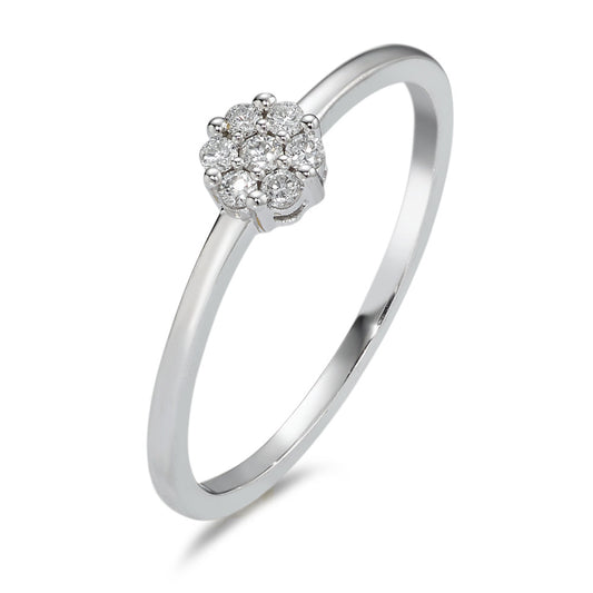 Solitär Ring 750/18 K Weissgold Diamant 0.10 ct, 7 Steine, w-si